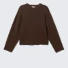 Kastenförmiger Strickpullover aus Baumwolle – Dunkelbraun Kastenförmiger Strickpullover aus Baumwolle – Dunkelbraun