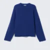 Kastenförmiger Strickpullover aus Baumwolle – Hellblau Kastenförmiger Strickpullover aus Baumwolle – Hellblau