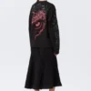 Kastenförmiges bedrucktes Langarmshirt – Washed Black – Dragon Gaze