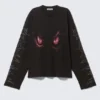 Kastenförmiges bedrucktes Langarmshirt – Washed Black – Dragon Gaze