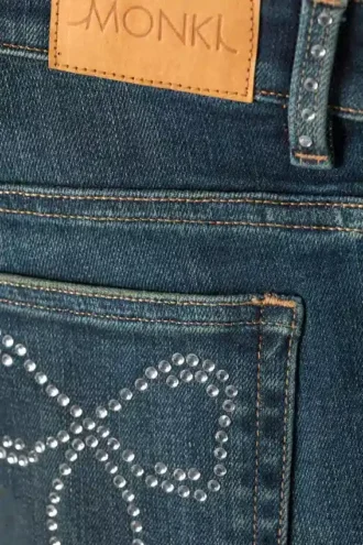 Katsumi Verzierte Low-Rise-Jeans mit schmalem, ausgestelltem Bein – Verziert Blau – Dunkelblau Katsumi Verzierte Low-Rise-Jeans mit schmalem, ausgestelltem Bein – Verziert Blau – Dunkelblau