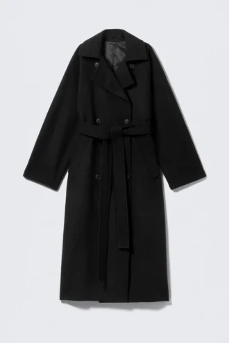 Kia Oversized-Mantel aus Wollmischung mit Zweireiher-Schluss – Schwarz