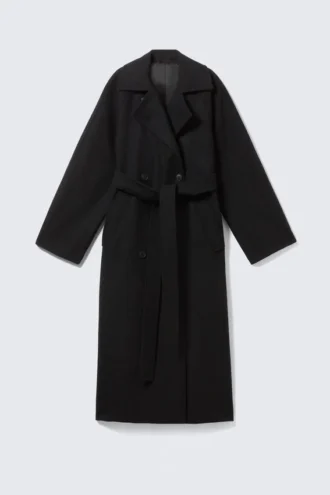 Kia Oversized-Mantel aus Wollmischung mit Zweireiher-Schluss – Schwarz meliert Kia Oversized-Mantel aus Wollmischung mit Zweireiher-Schluss – Schwarz meliert