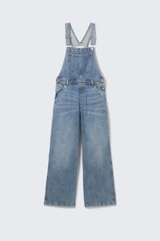 Klassische Latzhose aus Baumwoll-Denim – Frisches Blau – Mittelblau
