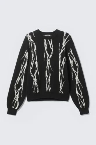 Klassischer Jacquard-Strick-Pullover mit Print – Schwarz – Iced Veins
