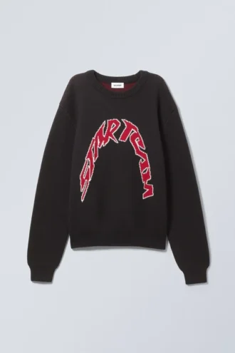 Klassischer Jacquard-Strick-Pullover mit Print – Schwarz – Star Team