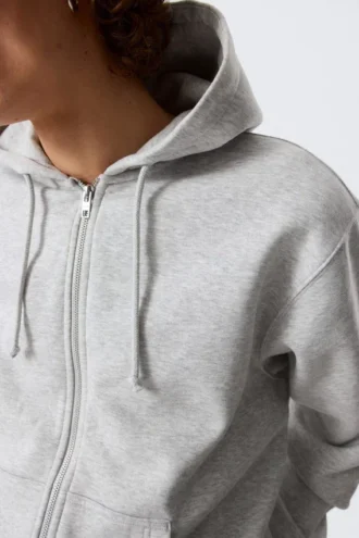 Klassischer Kapuzenpullover mit Reißverschluss – Grau meliert