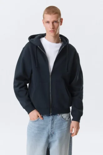 Klassischer Kapuzenpullover mit Reißverschluss – Marineblau