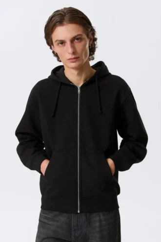 Klassischer Kapuzenpullover mit Reißverschluss – Schwarz