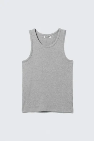 Klassisches geripptes Tanktop – Hellgrau meliert