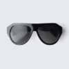 Klobige Unisex-Sonnenbrille im Pilotenstil – Schwarz – Schwarze Gläser