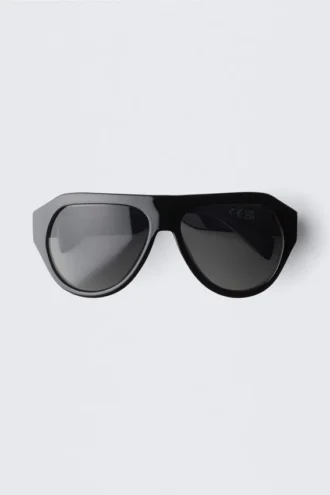Klobige Unisex-Sonnenbrille im Pilotenstil – Schwarz – Schwarze Gläser