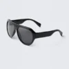 Klobige Unisex-Sonnenbrille im Pilotenstil – Schwarz – Schwarze Gläser