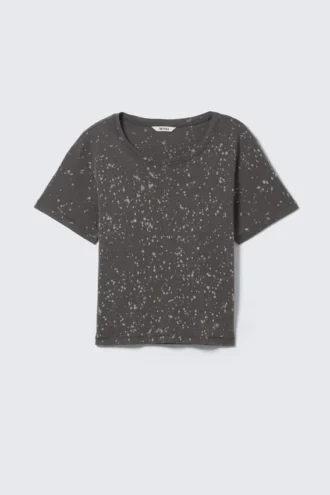 Kürzliches bedrucktes T-Shirt aus geripptem Baumwollstoff – Schwarz – Acid Spray