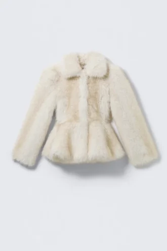 Kunstfell-Peplum-Jacke – Off-White