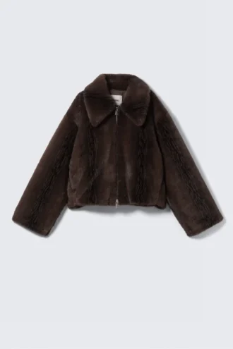 Kunstfell-Reißverschlussjacke – Dunkelbraun