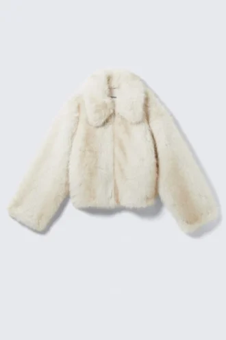 Kunstfell-Reißverschlussjacke – Off-White