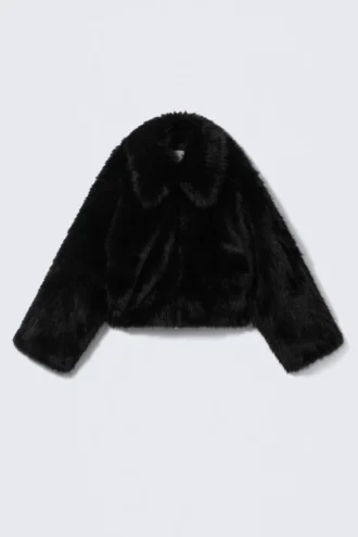 Kunstfell-Reißverschlussjacke – Schwarz