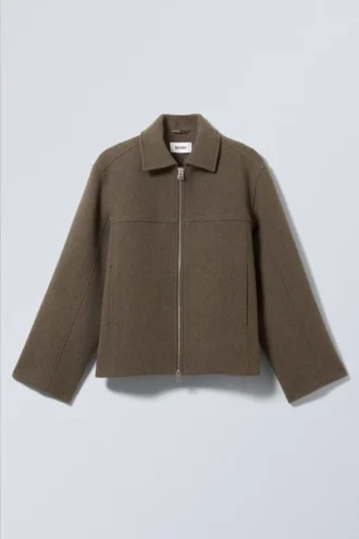 Kurze Jacke aus Wollmischung – Dunkelbraun