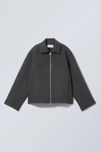 Kurze Jacke aus Wollmischung – Dunkelgrau meliert