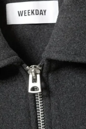Kurze Jacke aus Wollmischung – Dunkelgrau meliert