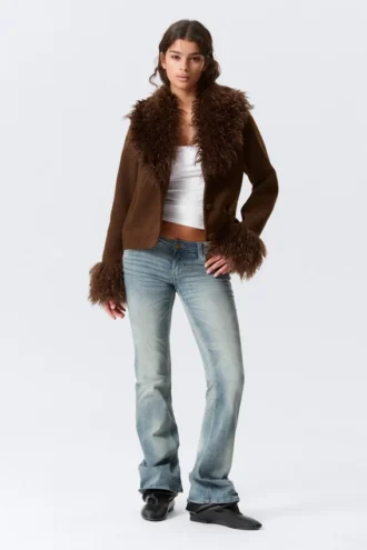 Kurze Jacke mit Kunstfellbesatz – Dunkelbraun