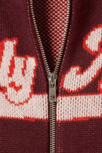 Kurze Jacquard-Strickjacke mit Reißverschluss – Dunkelrot – Leicht sportlich Kurze Jacquard-Strickjacke mit Reißverschluss – Dunkelrot – Leicht sportlich