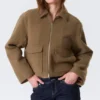 Kurze, kastenförmige Jacke mit Reißverschluss – Weichbraun Kurze, kastenförmige Jacke mit Reißverschluss – Weichbraun