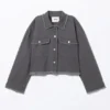 Kurze, kastenförmige Twill-Jacke – Dunkelgrau Kurze, kastenförmige Twill-Jacke – Dunkelgrau