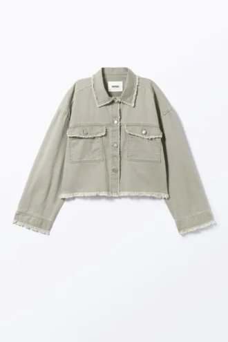 Kurze, kastenförmige Twill-Jacke – Khaki-Grün