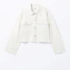 Kurze, kastenförmige Twill-Jacke – Weiß Kurze, kastenförmige Twill-Jacke – Weiß