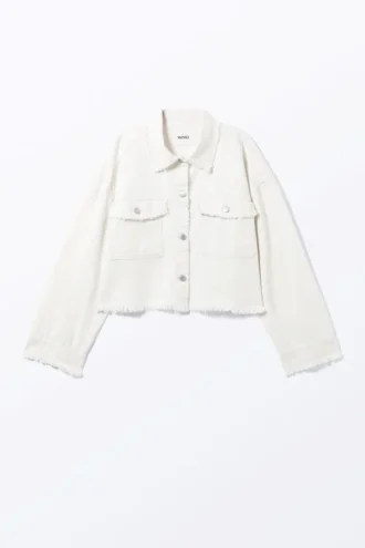 Kurze, kastenförmige Twill-Jacke – Weiß