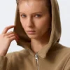 Kurzer, asymmetrischer Kapuzenpullover mit Reißverschluss – gewaschenes Dunkelbeige Kurzer, asymmetrischer Kapuzenpullover mit Reißverschluss – gewaschenes Dunkelbeige