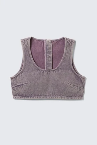 Kurzer Denim-Bralette mit Reißverschluss am Rücken – gewaschenes Lila