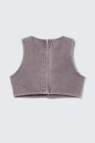 Kurzer Denim-Bralette mit Reißverschluss am Rücken – gewaschenes Lila