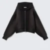 Kurzer, gewaschener Scuba-Kapuzenpullover mit Reißverschluss – Black Spray Wash Kurzer, gewaschener Scuba-Kapuzenpullover mit Reißverschluss – Black Spray Wash