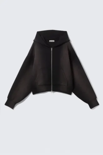 Kurzer, gewaschener Scuba-Kapuzenpullover mit Reißverschluss – Black Spray Wash
