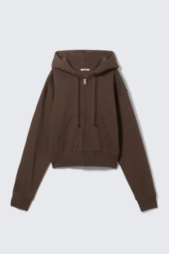 Kurzer Kapuzenpullover mit Reißverschluss – Dunkelbraun – Magic