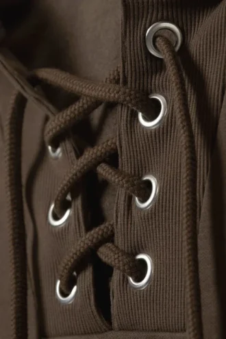 Kurzer Kapuzenpullover mit Schnürung – Dunkelbraun