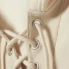 Kurzer Kapuzenpullover mit Schnürung – Hellbeige