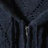 Kurzer Pointelle-Strick-Kapuzenpullover mit Reißverschluss – Dunkelblau Kurzer Pointelle-Strick-Kapuzenpullover mit Reißverschluss – Dunkelblau