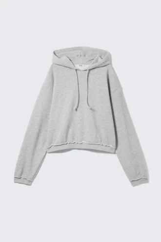 Kurzer Pyjama-Kapuzenpullover aus Frottee – Grau meliert