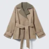 Kurzer, wendbarer Trenchcoat mit doppelter Knopfleiste – Beige & Khaki-Grün Kurzer, wendbarer Trenchcoat mit doppelter Knopfleiste – Beige & Khaki-Grün