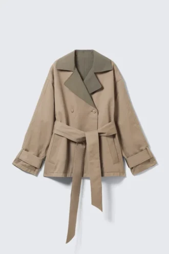 Kurzer, wendbarer Trenchcoat mit doppelter Knopfleiste – Beige & Khaki-Grün