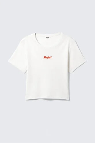 Kurzes bedrucktes Baumwoll-T-Shirt – Weiß – Vielleicht?