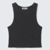 Kurzes, geripptes Baumwoll-Tanktop – Dunkelgrau Kurzes, geripptes Baumwoll-Tanktop – Dunkelgrau