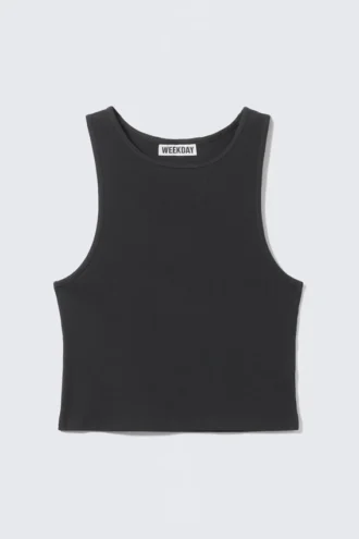 Kurzes, geripptes Baumwoll-Tanktop – Dunkelgrau