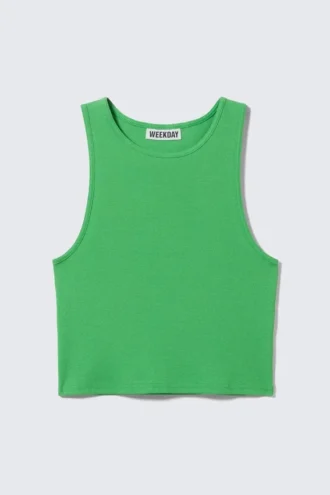 Kurzes, geripptes Baumwoll-Tanktop – Hellgrün