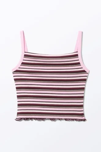 Kurzes geripptes Tanktop – dunkelrote Streifen
