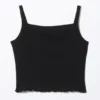 Kurzes geripptes Tanktop – Schwarz